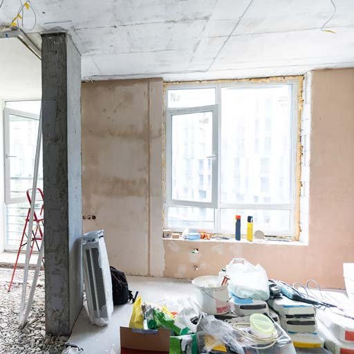 An apartment renovation with wall and plaster work 