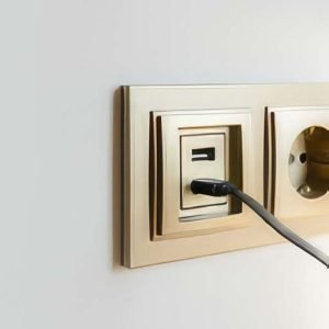 A Modern sleek wall outlet featuring high speed USB 3.0 Connectors as well as 220v power