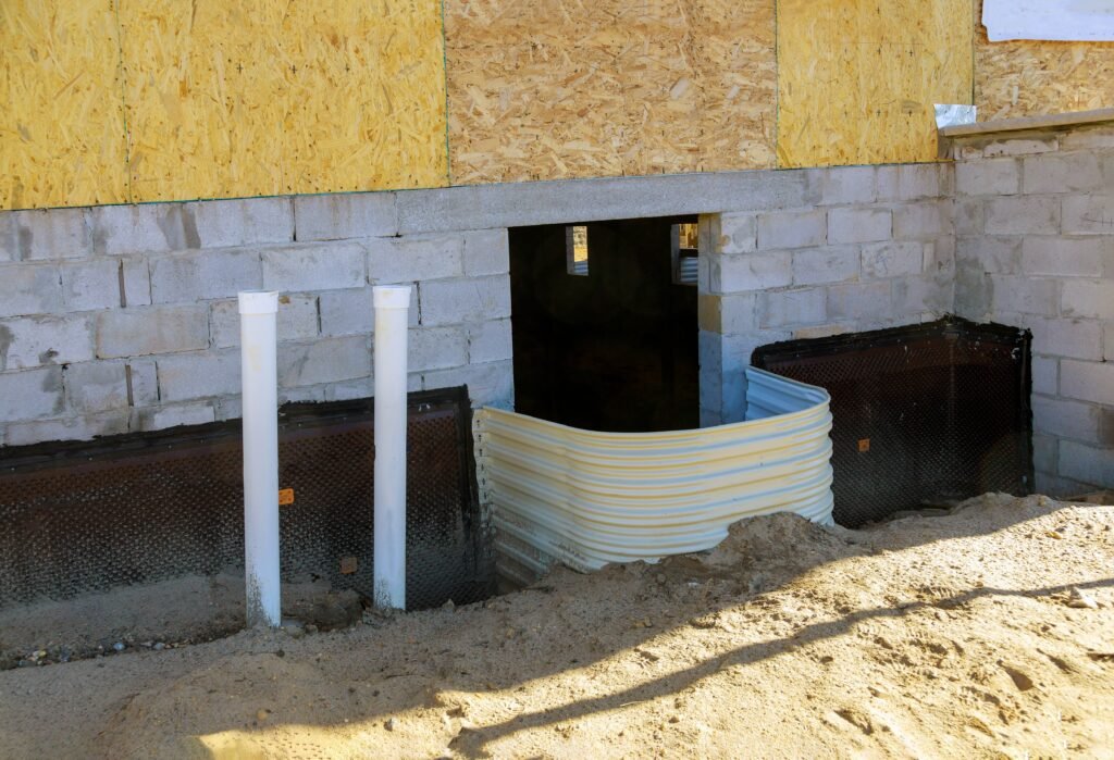 basement window wells installed for drainage and emergency egress