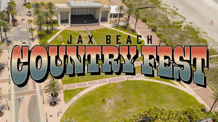 Jax Beach Country Fest logo with Background of Seawalk Pavilion