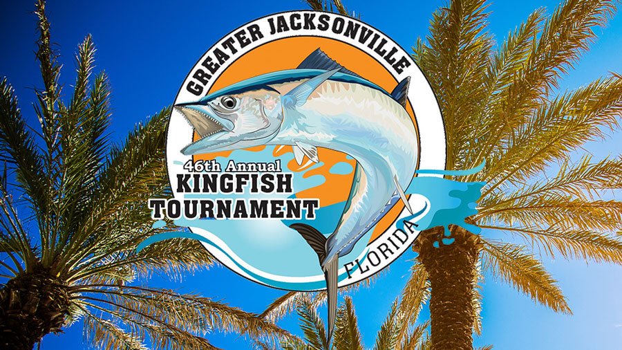 Greater Jacksonville Kingfish Tournament logo and palm tree background